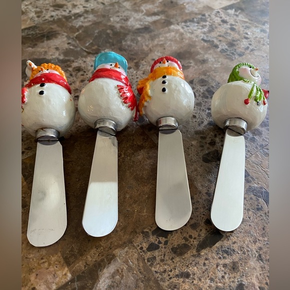 Snowman Cheese Stainless Steel Spreaders Set - Festive Multi-Color - Picture 1 of 12